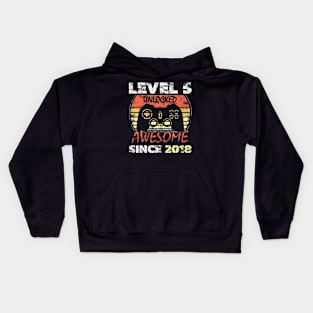 Level 5 Unlocked Awesome Since 2018 5Th Birthday Gaming Kids Hoodie